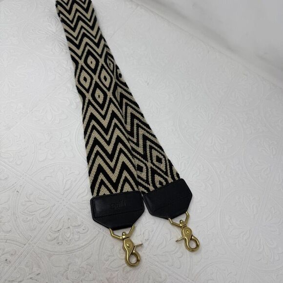 Salt Handbags - Salt Black Brown Chevron Gold Hardware Woven Bag Strap 41"